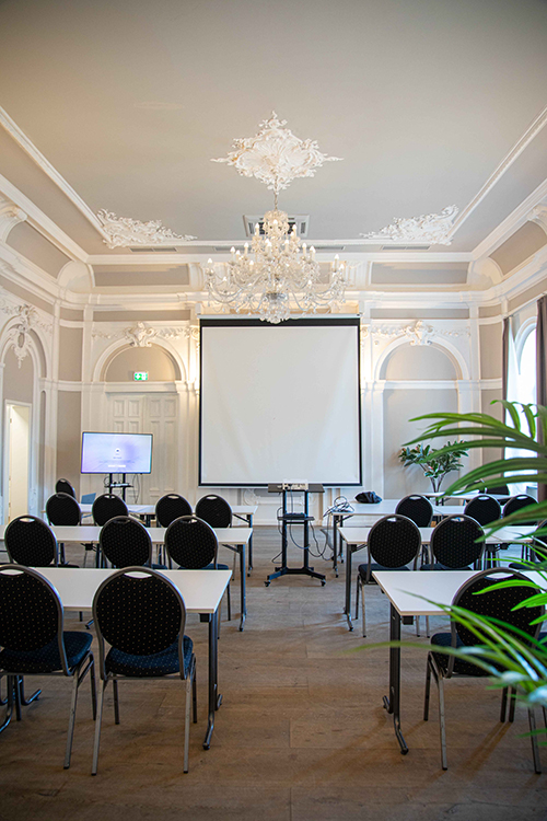 Sicht auf die Leinwand im historischen Saal